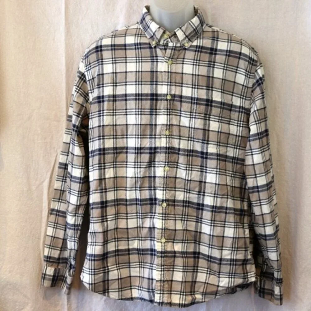 Jcrew Vintage Oxford Plaid Button Down Shirt LG Gray Black White